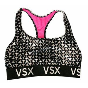 2/$30  VSX Victoria Secret Sports Bra Pink Black White Geometric Pattern Racer B